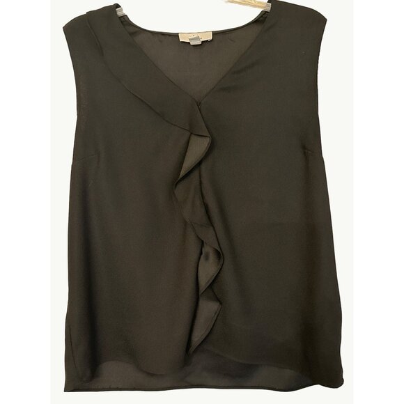 Halston Tops - Halston Womens Black Sleeveless V Neck Blouse With Ruffle Trim Size L